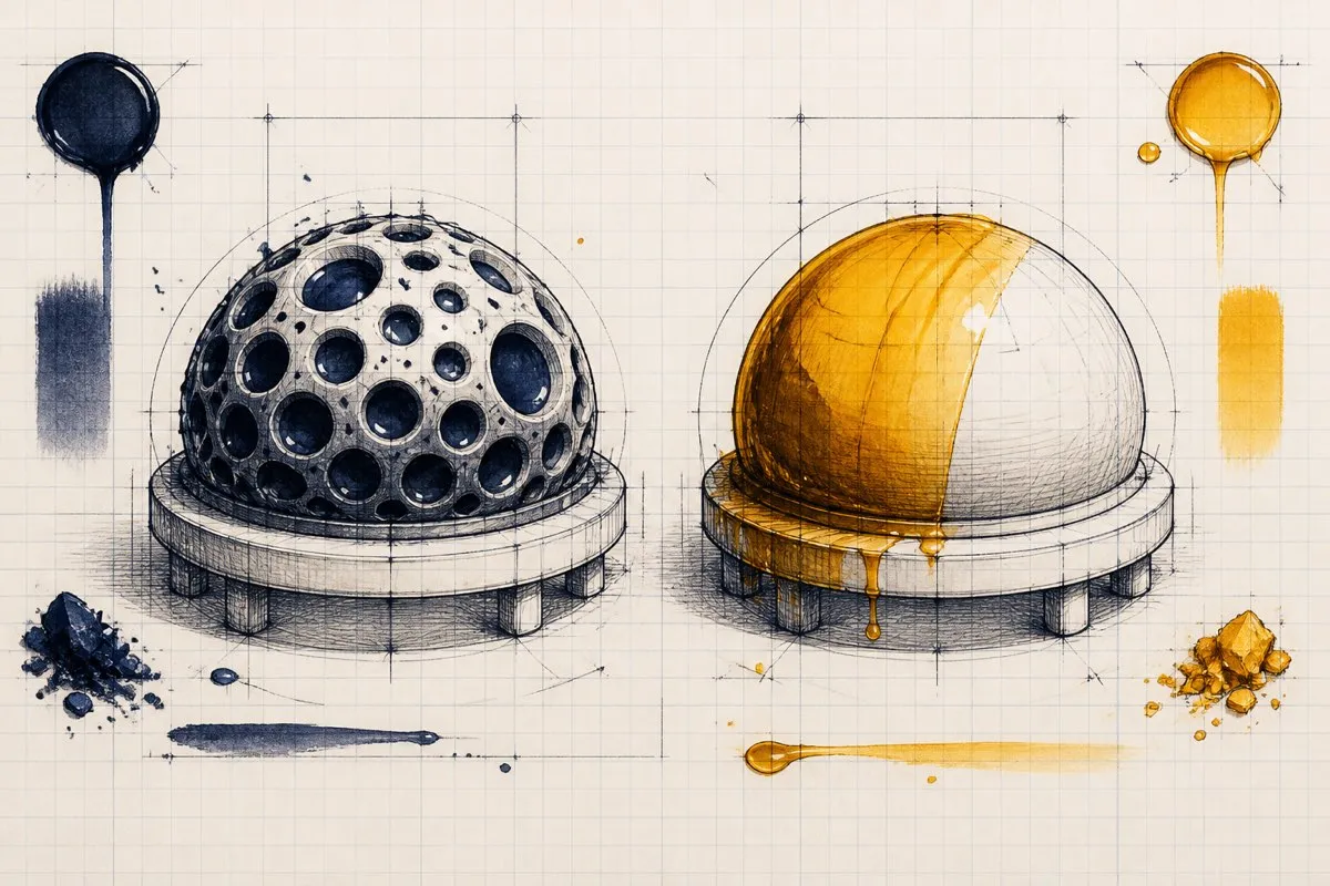 Two drawn domes compare a thin recess wash against a single shading stroke.