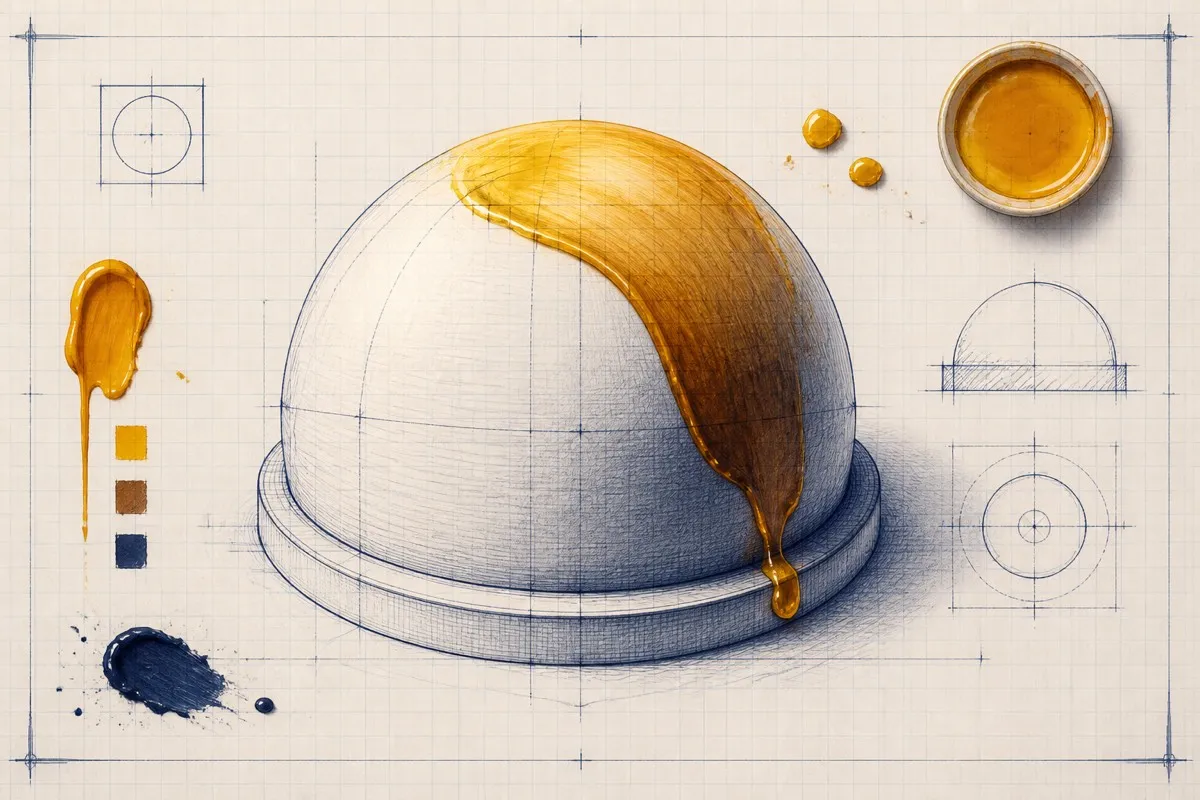 A translucent stroke over a pale drawn dome shows instant highlight and shadow.