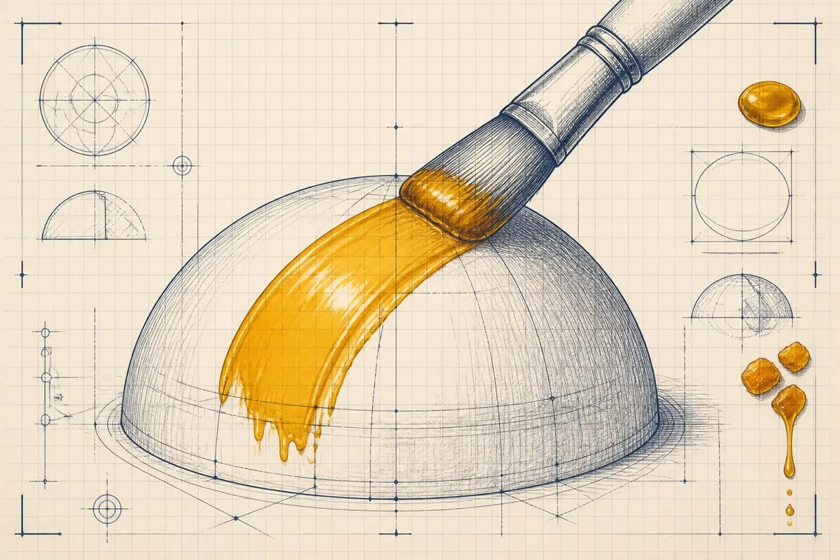 A drawn brush lays one translucent coat across a pale dome in a single pass.