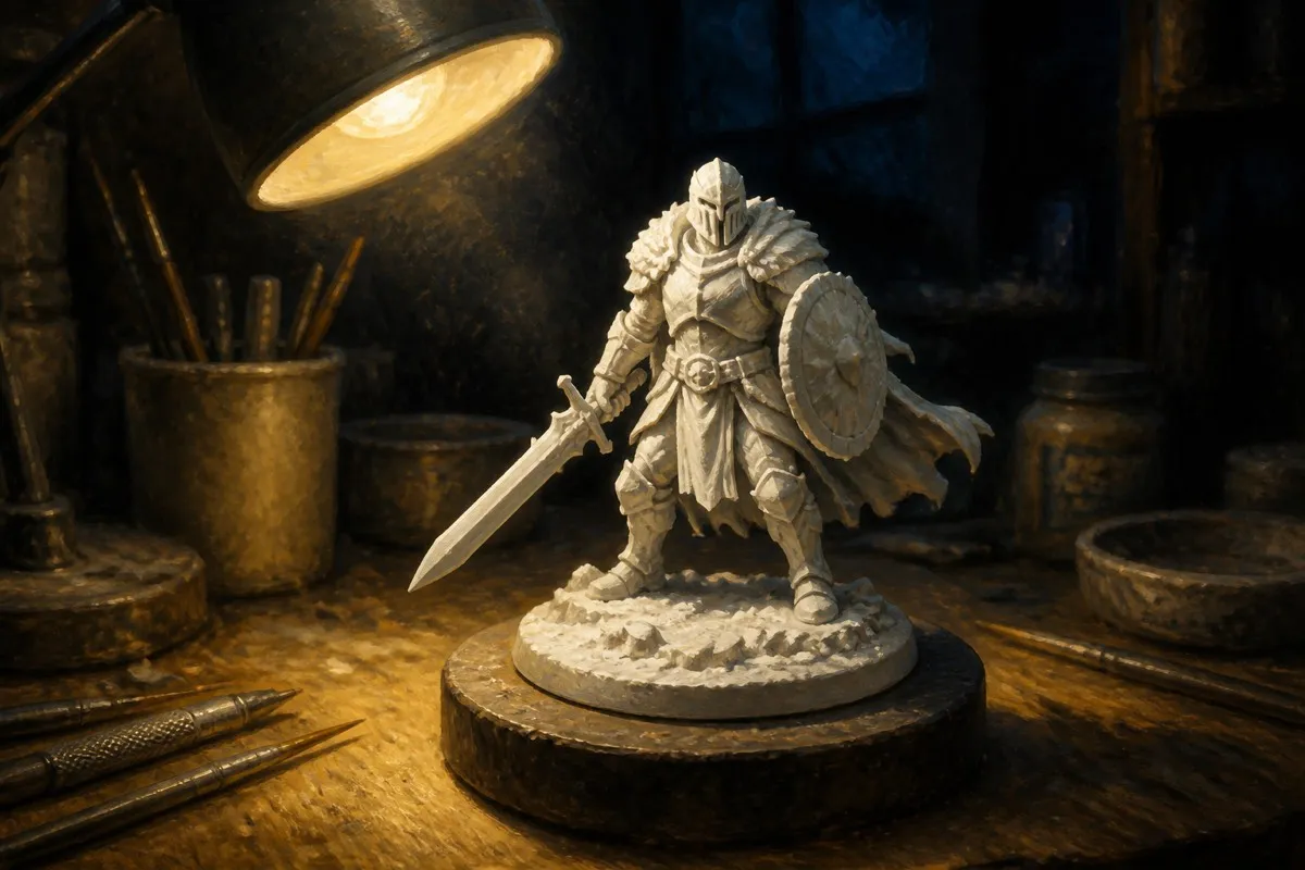A figure sits under strong overhead light showing a bright-topped shadowed gradient.